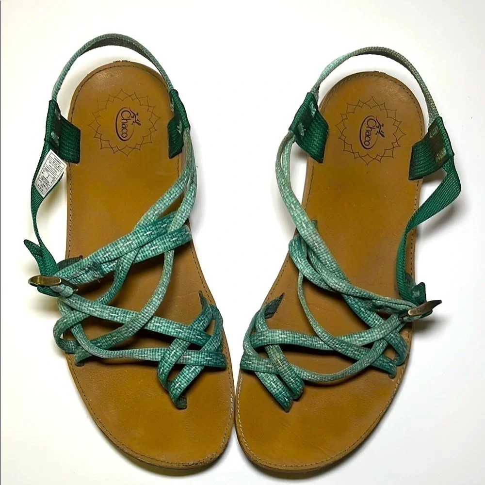 Chaco Green Strappy Sandals Women's Wide Size 10